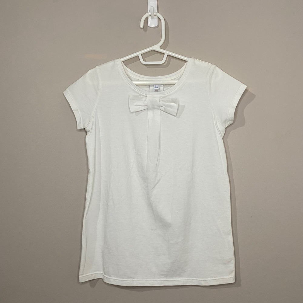 Jacadi Paris Girls White Cotton Bow Front Short Sleeve Top Size 8Y 128cm